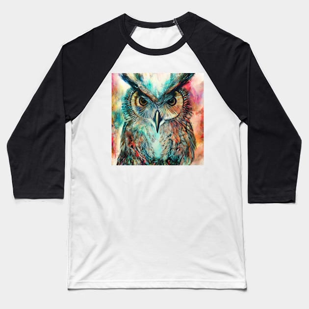 Great Horned Owl Digital Painting Baseball T-Shirt by karma-stuff